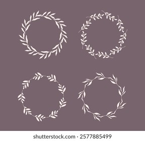 Floral Wreaths Set. Trendy floral frames with leaves and branches silhouette. Hand drawn silhouettes of branches. Botanical Line Art. Hand drawn graphics. Elegant wedding invitations, save the date