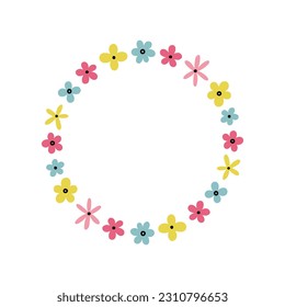 Coronas florales con flores diminutas. Ilustración vectorial dibujada a mano plana.