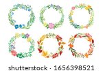 Floral Wreaths with Tree Branches, Autumn Leaves and Blooming Summer Flowers Vector Set