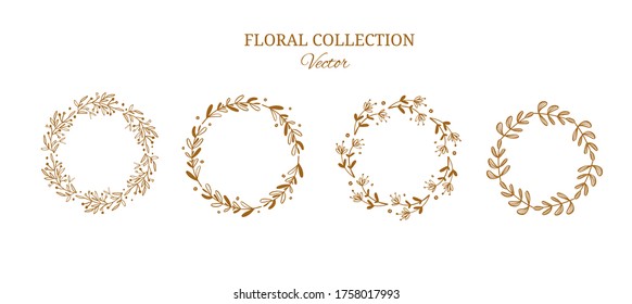 Floral wreaths vector collection. Golden decorative elements