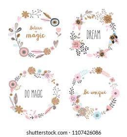 Floral wreaths vector set 