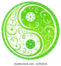 Floral Yin Yang symbol, symbol of the interplay of forces in the universe. Vector illustration.