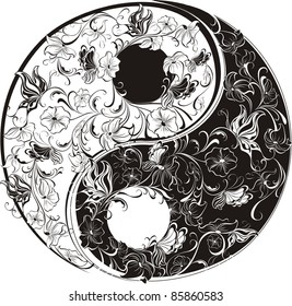 Floral Yin Yang Symbol vector illustration.