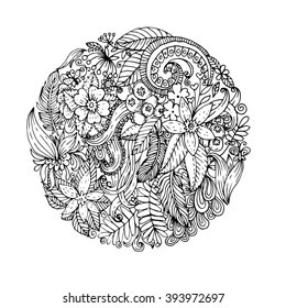 Floral zentangle round abstract vector illustration.Perfect for coloring books