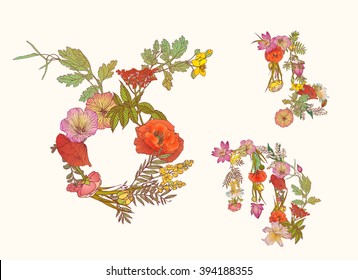 Floral zodiac. Taurus, Virgo, Capricornus.  Earth element. 