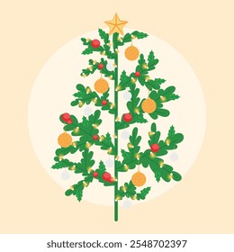 Floral-inspired Christmas tree with ornaments, Vector