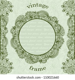 Floral-lace Invitation card with frame and borders. Can be used as vintage frame, seamless paisley wallpaper etc.