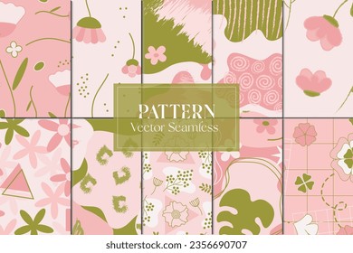 Florals and abstract shapes seamless repeat pattern set