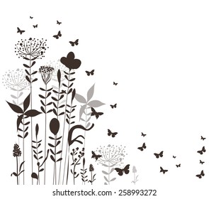 florals and butterflies vector silhouette