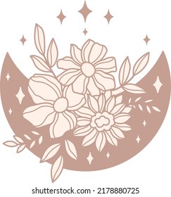 Luna beige celestial de Florales. Ilustración mística del vector de luna boho