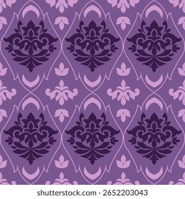 florais tecido padrão Damask estilo desenhado à mão e geométrico roxo  