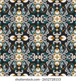 florals fabric pattern Damask style hand drawn and geometric flat design 