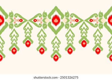 florals fabric pattern ikat style hand drawn vintage color red peach green 