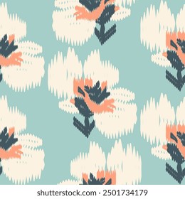 Patrón de tela floral estilo ikat dibujado a mano color melocotón vintage 