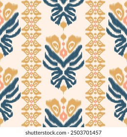 Patrón de tela floral estilo ikat dibujado a mano vintage