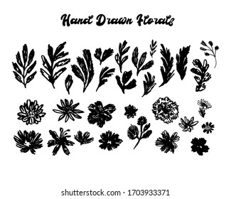 Florals Hand Drawn Set. Design Texture .Design Elements.Flat Minimalistic Drawings  Collection .