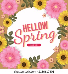 Florals Hello Spring Background For Holidays Mood