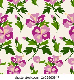 
florals hibiscus Pink fabric pattern vector flat design
