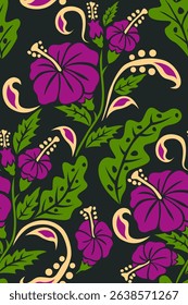 florals hibiscus Purple fabric pattern vector flat design