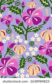 florals hibiscus Purple fabric pattern vector flat design