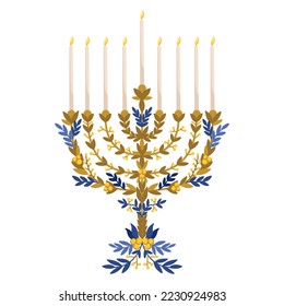 Florals menorah vector clipart. Jewish symbol illustration. Hanukkah holidays