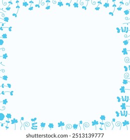 florals on white background template illustration. Blue colored line art flowers on corner background, wallpaper, poster , card template. Flowers background clipart.