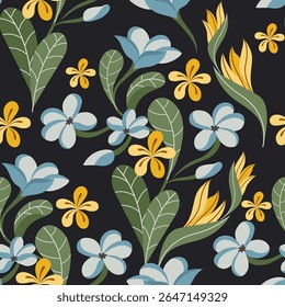 florals Plumeria blue fabric pattern vector flat design