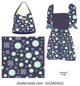 florals seamless pattern consisting of floral,leaves, circle ,squear,line for making fabric patterns, backgrounds, wallpapers,textile,blue,trendy,bag,garment,fashion design.