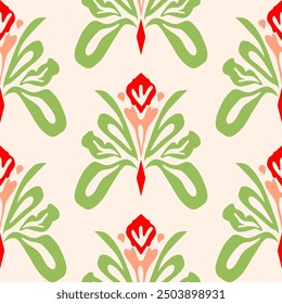 Florals seamless pattern Vector Illustration vintage red green peach