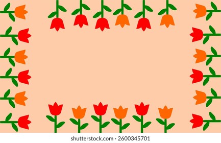 Florals side frame clip art with red and orange colour. Flower clip art vector illustration