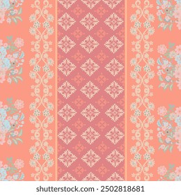 Patrón dulce sin fisuras de flores Pantone melocotón Fuzz diseño para stockFondos, batik, decorativo, badhani