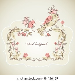 Florar frame with bird