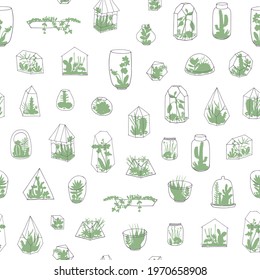florarium with plants vector seamless pattern