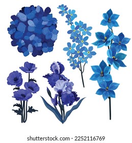 Florassymbole dunkelblaue klassische Skizze