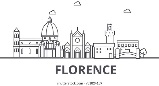 Florence architecture line skyline illustration. Linear vector cityscape with famous landmarks, city sights, design icons. Landscape wtih editable strokes