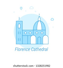 Florence Cathedral, Italy Flat Vector Icon. Historical Landmarks Related Illustration. Light Flat Style. Blue Monochrome Design. Editable Stroke. Adjust Line Weight. Design with Pixel Perfection.