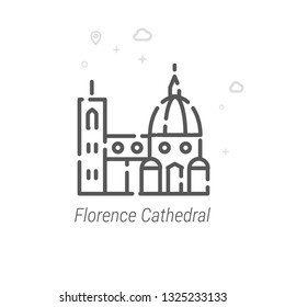 Florence Cathedral, Italy Vector Line Icon. Historical Landmarks Symbol, Pictogram, Sign. Light Abstract Geometric Background. Editable Stroke. Adjust Line Weight. Design with Pixel Perfection.