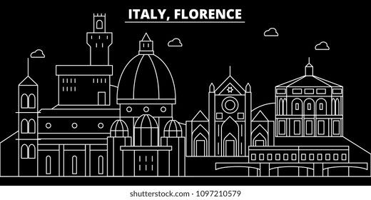 Florence city silhouette skyline. Italy - Florence city vector city, italian linear architecture, buildings. Florence city travel illustration, outline landmarks. Italy flat icons, italian line banner