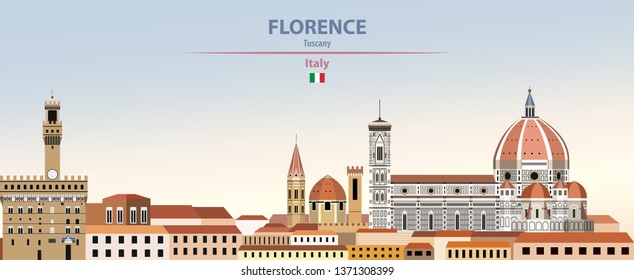 Florence city skyline on colorful gradient beautiful day sky background with flag of Italy. Vector illustration