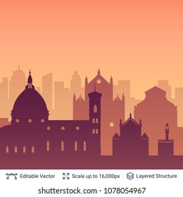 Florence famous city scape. Flat well known silhouettes. Vector illustration easy to edit for flyers or web banners.