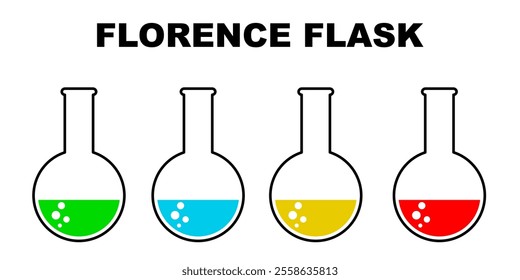 Florence flask doodle clip art icon illustration. Florence Flask cartoon style. Science research things or laboratory things for education. Glassware flat illustration. KnowledgeForAll