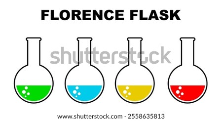 Florence flask doodle clip art icon illustration. Florence Flask cartoon style. Science research things or laboratory things for education. Glassware flat illustration. KnowledgeForAll