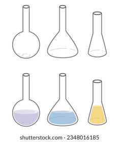 Florence flask and Erlenmeyer flasks with liquid