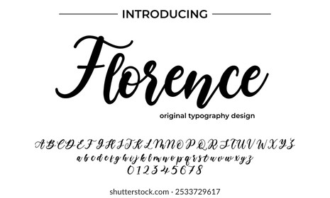 Florence Font Elegante pincel pintado con letras mayúsculas de Vector, alfabeto, tipografía