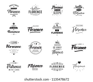 Florence. Greeting cards, vector design. Isolated logos. Typography set.