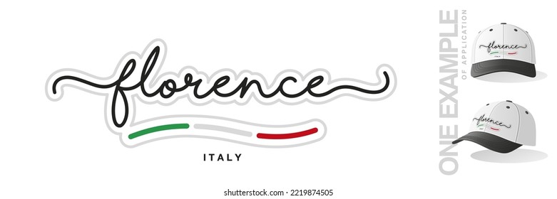 Florence Italy, abstract Italy flag ribbon, new modern handwritten typography calligraphic logo icon with example of application