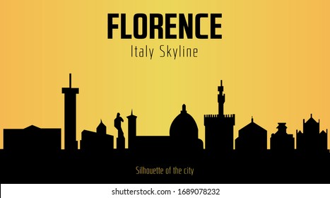 Florence Italy city silhouette and yellow background. Florence Italy Skyline.