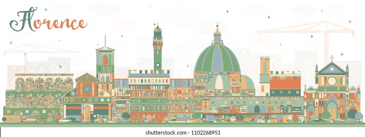 Florence Italy City Skyline with Color Buildings. Vector Illustration. Business Travel and Tourism Concept with Modern Architecture. Florence Cityscape with Landmarks.