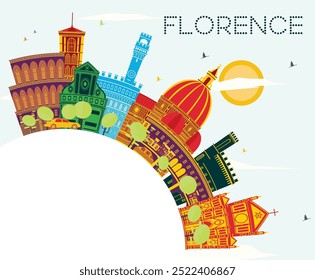 Florence Italy City Skyline with Color Buildings, Blue Sky and copy space. Vector Illustration. Business Travel and Tourism Concept with Modern Architecture. Florence Cityscape with Landmarks.