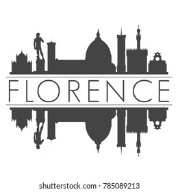 Florence Italy Europe Skyline Vector Art Mirror Silhouette Emblematic Buildings